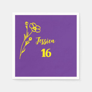 Bright Purple & Yellow Floral 16th Birthday Napkin