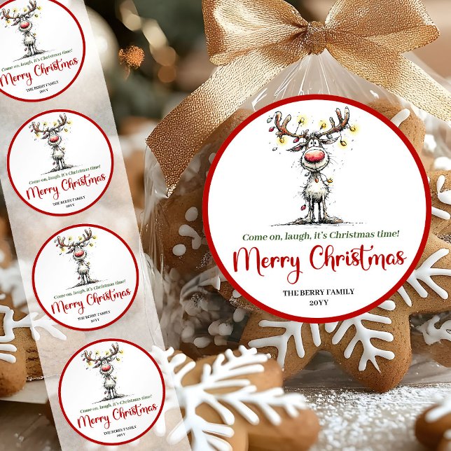 Bright quirky reindeer sticker red green cartoon (Bright quirky reindeer sticker red green cartoon

)