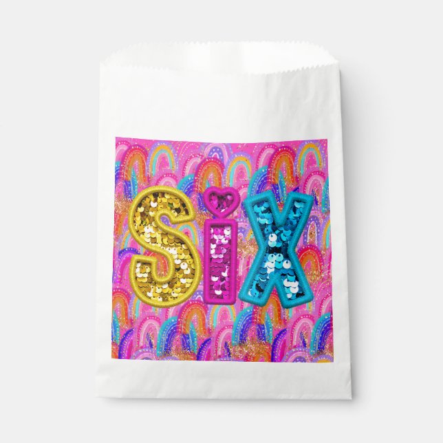 Bright Rainbow 6th Birthday Favour Bag (Front)