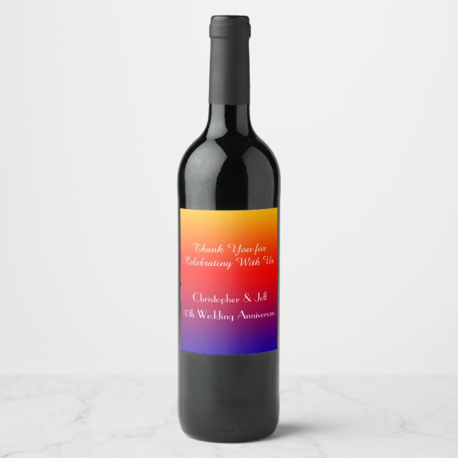 Bright Rainbow Anniversary Party Wine Label (Front)