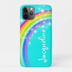 Bright rainbow aqua sky stars custom name iPhone 11 pro case