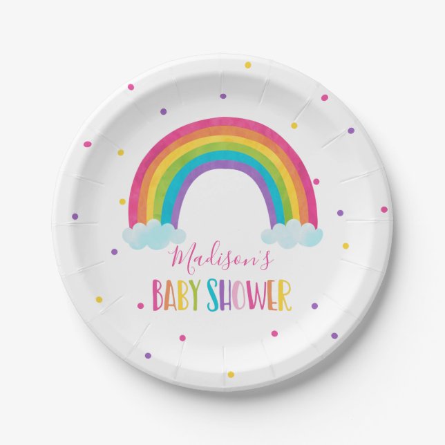 Bright Rainbow Baby Shower Paper Plate (Front)