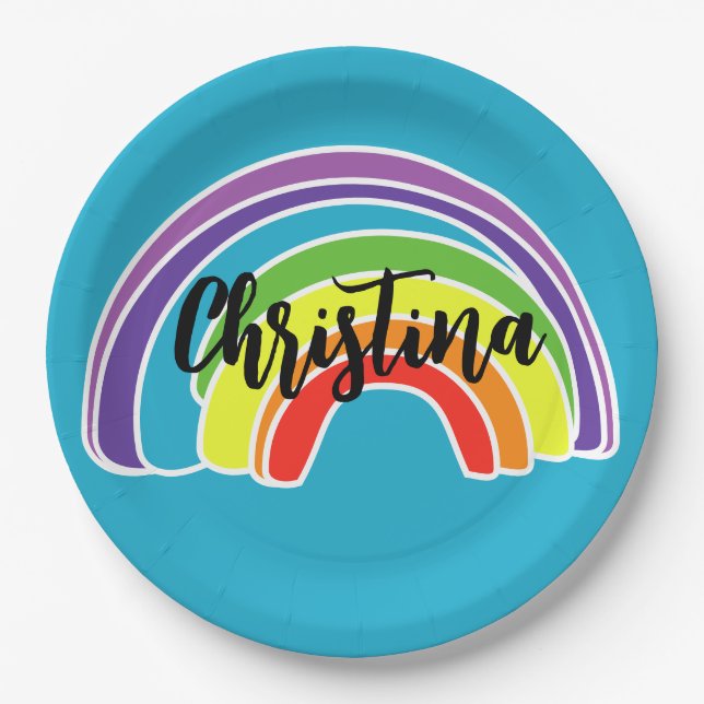 Bright  Rainbow Birthday Party Paper Plate (Front)