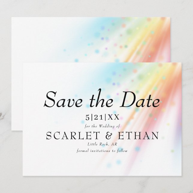 Bright Rainbow Bubble Light LGBTQ Wedding Save The Date (Front/Back)