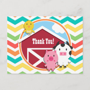 Bright Rainbow Chevron Farm Theme Baby Shower Postcard