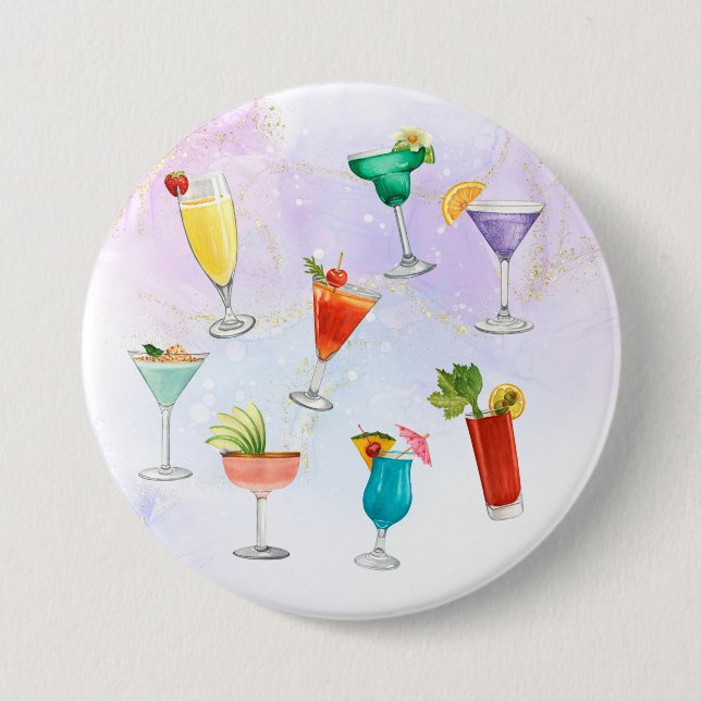 Bright rainbow cocktail party fun drinks 3 inch round button (Front)