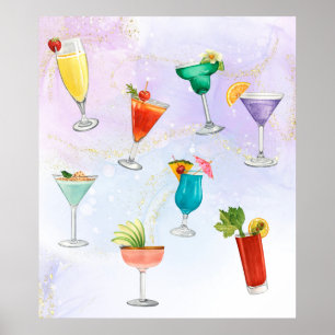 Bright rainbow cocktail party fun drinks celebrate poster