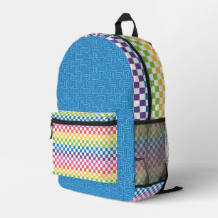 BRIGHT RAINBOW COLORED GEOMETRIC PATTERNS PRINTED BACKPACK