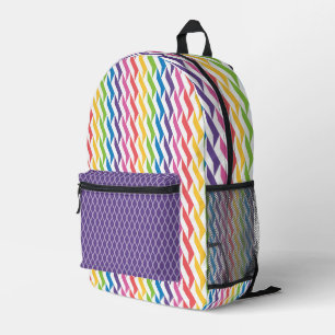 BRIGHT RAINBOW COLORED GEOMETRIC PATTERNS PRINTED BACKPACK