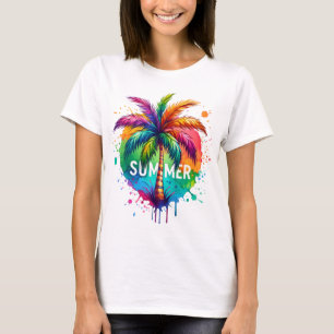 BRIGHT RAINBOW COLORED TROPICAL PALM TREE T-Shirt