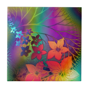 Bright rainbow coloured floral design tile