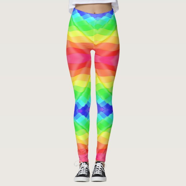 Bright rainbow-coloured leggings with a wavy (Front)