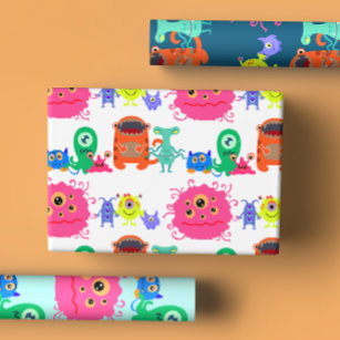 Bright Rainbow Coloured Monster Illustrations Wrapping Paper Sheet
