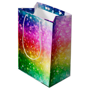 Bright Rainbow Colours Bokeh Glitter Medium Gift Bag