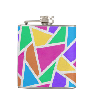 Bright rainbow colours mosaic hip flask