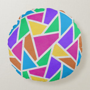 Bright rainbow colours mosaic round pillow