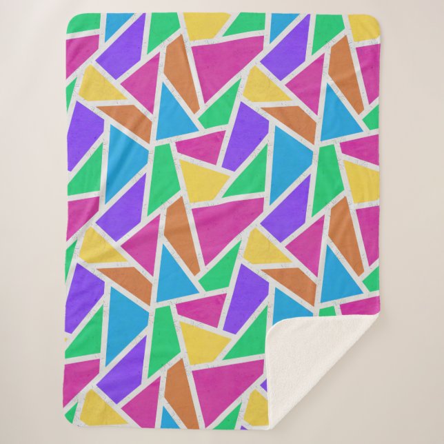 Bright rainbow colours mosaic sherpa blanket (Front)