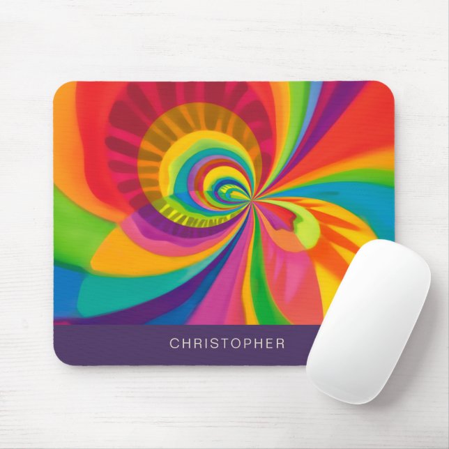 Bright Rainbow Colours, personalize the name Mouse Pad (With Mouse)