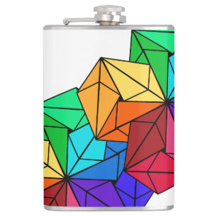Bright Rainbow Cube Triangles on White Hip Flask