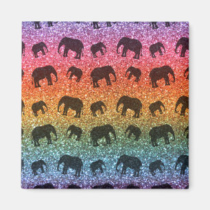 Bright rainbow elephant glitter pattern magnet