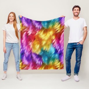 Bright Rainbow faux monster fur texture Fleece Blanket