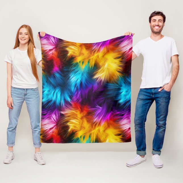 Bright Rainbow faux monster fur texture Fleece Blanket (In Situ)