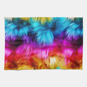 Bright Rainbow faux monster fur texture Kitchen Towel