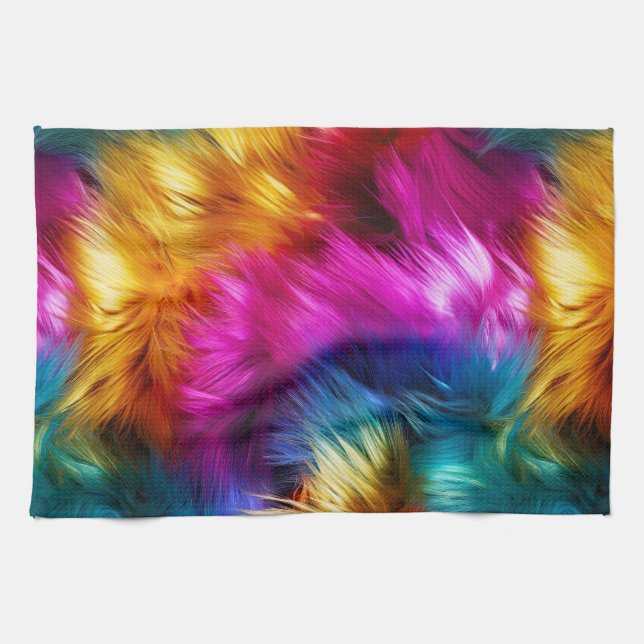 Bright Rainbow faux monster fur texture Kitchen Towel (Horizontal)