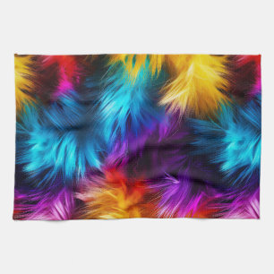 Bright Rainbow faux monster fur texture Kitchen Towel