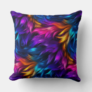 Bright Rainbow faux monster fur texture Throw Pillow