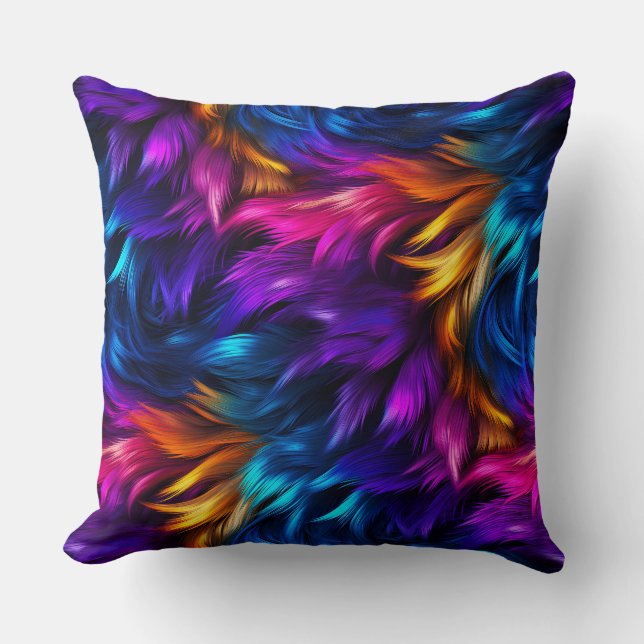 Bright Rainbow faux monster fur texture Throw Pillow (Front)