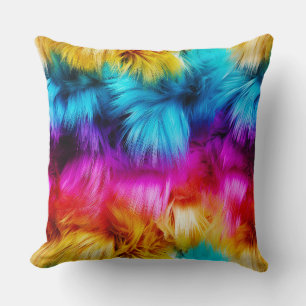 Bright Rainbow faux monster fur texture Throw Pillow