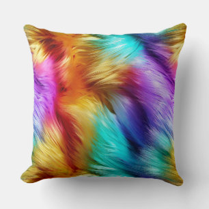Bright Rainbow faux monster fur texture Throw Pillow