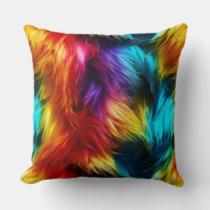 Bright Rainbow faux monster fur texture Throw Pillow
