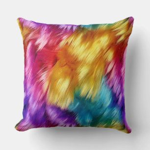 Bright Rainbow faux monster fur texture Throw Pillow