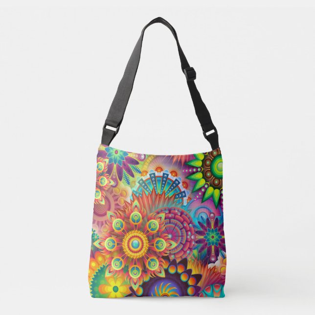 Bright Rainbow Garden Digital Art Crossbody Bag (Front)