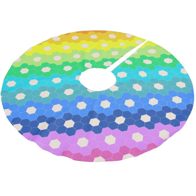 Bright Rainbow Geometric Hexagon Flower Pattern Brushed Polyester Tree Skirt (Angled)
