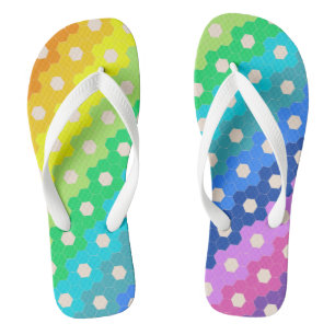 Bright Rainbow Geometric Hexagon Flower Pattern Flip Flops