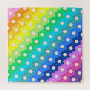 Bright Rainbow Geometric Hexagon Flower Pattern Jigsaw Puzzle