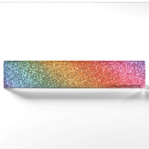 Bright rainbow glitter nameplate