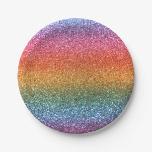 Bright rainbow glitter paper plate