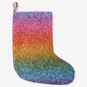 Bright rainbow glitter small christmas stocking