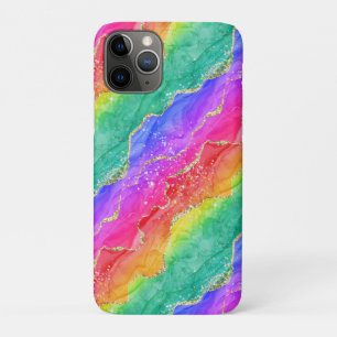 Bright Rainbow & Gold Faux Glitter Agate iPhone 11 Pro Case