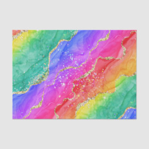 Bright Rainbow & Gold Faux Glitter Agate Tissue Paper