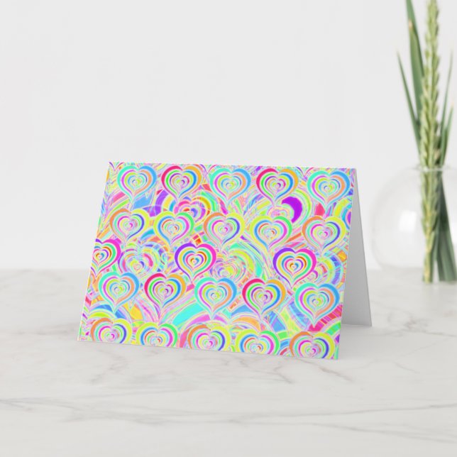 Bright Rainbow Hearts Psychedelic Valentine's Card (Front)