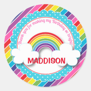 Bright rainbow kids girls birthday stickers favour