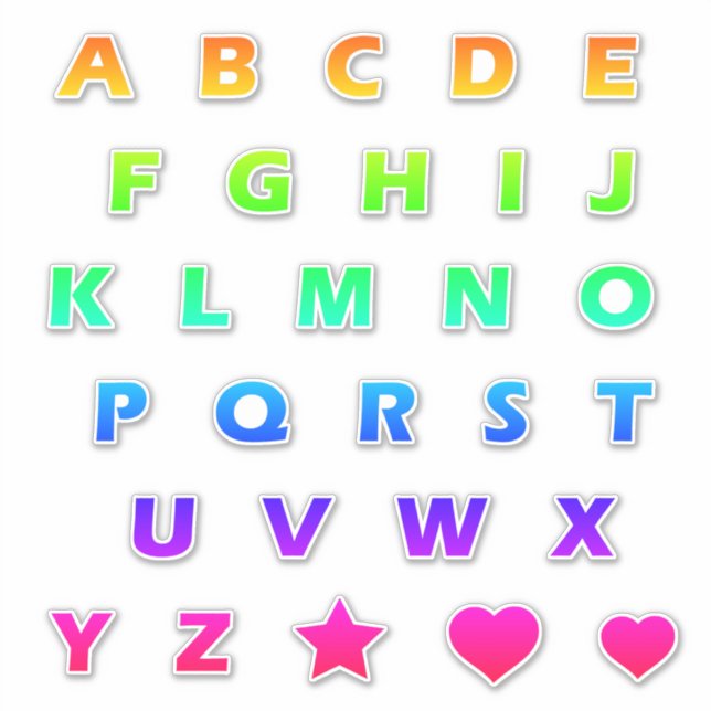 Bright Rainbow Letters Monogram Sticker Pack (Front)