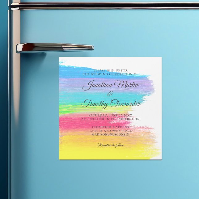 Bright Rainbow Modern LGBTQ Cheerful Gay Wedding Magnetic Invitation (Creator Uploaded)