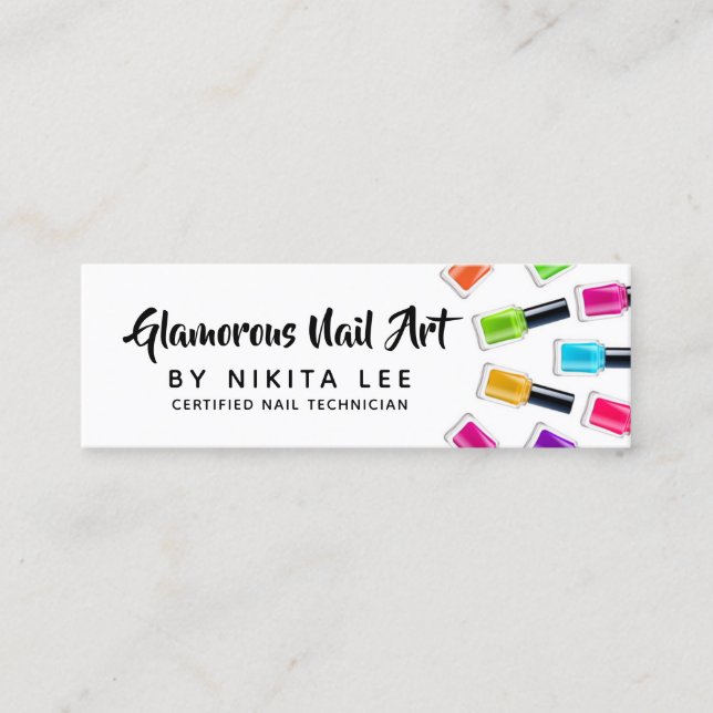 Bright Rainbow Nail Art Tech Salon Social Media Mini Business Card (Front)