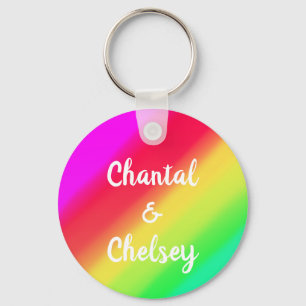 Bright Rainbow Ombre Colour Gradience Custom Names Keychain